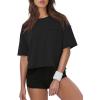 image:imageATHMILE Womens Crop Tops Workout Shirts Gym Oversized Spring Summer Basic Tees Short Sleeve Casual Loose Drop Shoulder 2026Black