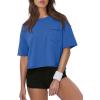 image:imageATHMILE Womens Crop Tops Workout Shirts Gym Oversized Spring Summer Basic Tees Short Sleeve Casual Loose Drop Shoulder 2026Blue