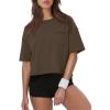image:imageATHMILE Womens Crop Tops Workout Shirts Gym Oversized Spring Summer Basic Tees Short Sleeve Casual Loose Drop Shoulder 2026Brown