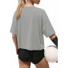 image:imageATHMILE Womens Crop Tops Workout Shirts Gym Oversized Spring Summer Basic Tees Short Sleeve Casual Loose Drop Shoulder 2026Lightgrey