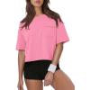 image:imageATHMILE Womens Crop Tops Workout Shirts Gym Oversized Spring Summer Basic Tees Short Sleeve Casual Loose Drop Shoulder 2026Pink