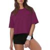 image:imageATHMILE Womens Crop Tops Workout Shirts Gym Oversized Spring Summer Basic Tees Short Sleeve Casual Loose Drop Shoulder 2026Purple Red