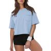image:imageATHMILE Womens Crop Tops Workout Shirts Gym Oversized Spring Summer Basic Tees Short Sleeve Casual Loose Drop Shoulder 2026Skyblue