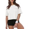 image:imageATHMILE Womens Crop Tops Workout Shirts Gym Oversized Spring Summer Basic Tees Short Sleeve Casual Loose Drop Shoulder 2026White