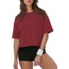 image:imageATHMILE Womens Crop Tops Workout Shirts Gym Oversized Spring Summer Basic Tees Short Sleeve Casual Loose Drop Shoulder 2026Winered