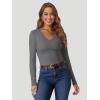 image:imageATHMILE Womens Fall Deep V Neck Long Sleeve Shirts Modal Slim Fit Basic Tee Tops 2026Agray