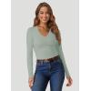 image:imageATHMILE Womens Fall Deep V Neck Long Sleeve Shirts Modal Slim Fit Basic Tee Tops 2026Alight Green