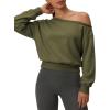 image:imageATHMILE Womens Off the Shoulder Sweatshirts Sexy Oversized Pullover Cropped Tops Casual Long Sleeve Spring Fall OutfitsArmy Green