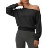 image:imageATHMILE Womens Off the Shoulder Sweatshirts Sexy Oversized Pullover Cropped Tops Casual Long Sleeve Spring Fall OutfitsBlack