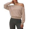 image:imageATHMILE Womens Off the Shoulder Sweatshirts Sexy Oversized Pullover Cropped Tops Casual Long Sleeve Spring Fall OutfitsCoffee Grey