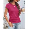 image:imageATHMILE Womens Summer Tops Cap Sleeve Ruched Tshirts Business Casual Crewneck Trendy Outfits Basic Fashion Dressy ClothesHot Pink