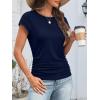 image:imageATHMILE Womens Summer Tops Cap Sleeve Ruched Tshirts Business Casual Crewneck Trendy Outfits Basic Fashion Dressy ClothesNavy Blue
