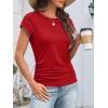 image:imageATHMILE Womens Summer Tops Cap Sleeve Ruched Tshirts Business Casual Crewneck Trendy Outfits Basic Fashion Dressy ClothesRed