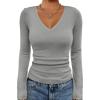 image:imageATHMILE Womens Fall Deep V Neck Long Sleeve Shirts Modal Slim Fit Basic Tee Tops 2026Agray