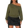 image:imageATHMILE Womens Off the Shoulder Sweatshirts Sexy Oversized Pullover Cropped Tops Casual Long Sleeve Spring Fall OutfitsArmy Green