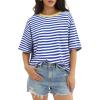 image:imageATHMILE Womens Oversized T Shirts Casual Tee Workout Tops Gym Clothes Summer Loose Fit Short Sleeve Graphics Basic Y2K 2026Striped Blue  White