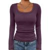 image:imageATHMILE Womens Scoop Neck Long Sleeve Tops Fashion Ribbed Knit Shirts Slim Fitted Casual Basic Tee T Shirt for Women 2026Apurple