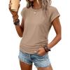 image:imageATHMILE Womens Summer Tops Cap Sleeve Ruched Tshirts Business Casual Crewneck Trendy Outfits Basic Fashion Dressy ClothesKhaki