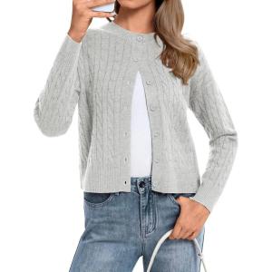 image:imageATHMILE Cropped Cardigan Sweaters for Women Long Sleeve Button Up Cable Knit Lightweight Cardigan Spring Clothes 2026Grey