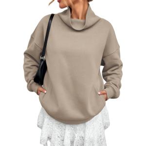 image:imageATHMILE Fleece Sweatshirt for Women Oversized Sweatshirts with Pockets Turtleneck Pullover Fashion Outfits Clothes 2026Coffeegrey
