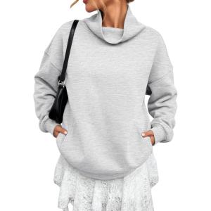 image:imageATHMILE Fleece Sweatshirt for Women Oversized Sweatshirts with Pockets Turtleneck Pullover Fashion Outfits Clothes 2026Gray