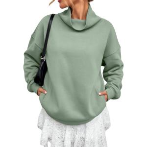 image:imageATHMILE Fleece Sweatshirt for Women Oversized Sweatshirts with Pockets Turtleneck Pullover Fashion Outfits Clothes 2026Gray Green