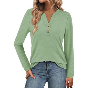 image:imageATHMILE Long Sleeve Shirts for Women 2026 Fall Outfits Henley Dressy Casual Tops Trendy Blouses Cute TShirts Fashion ClothesLight Green