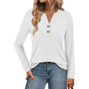 image:imageATHMILE Long Sleeve Shirts for Women 2026 Fall Outfits Henley Dressy Casual Tops Trendy Blouses Cute TShirts Fashion ClothesWhite