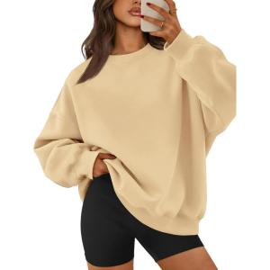 image:imageATHMILE Oversized Sweatshirt for Women Crewneck Fleece Long Sleeve Pullover Hoodies Tops Fall Fashion Outfits ClothesApricot
