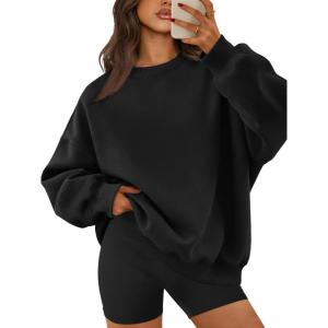 image:imageATHMILE Oversized Sweatshirt for Women Crewneck Fleece Long Sleeve Pullover Hoodies Tops Fall Fashion Outfits ClothesBlack