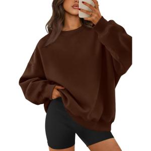 image:imageATHMILE Oversized Sweatshirt for Women Crewneck Fleece Long Sleeve Pullover Hoodies Tops Fall Fashion Outfits ClothesBrown