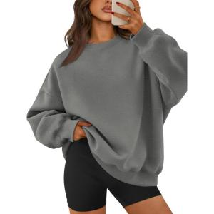 image:imageATHMILE Oversized Sweatshirt for Women Crewneck Fleece Long Sleeve Pullover Hoodies Tops Fall Fashion Outfits ClothesDark Grey