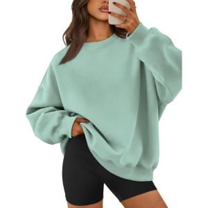 image:imageATHMILE Oversized Sweatshirt for Women Crewneck Fleece Long Sleeve Pullover Hoodies Tops Fall Fashion Outfits ClothesLightgreen