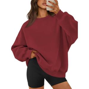 image:imageATHMILE Oversized Sweatshirt for Women Crewneck Fleece Long Sleeve Pullover Hoodies Tops Fall Fashion Outfits ClothesWine Red