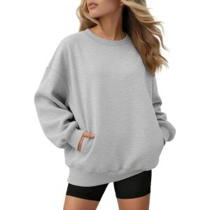 image:imageATHMILE Oversized Sweatshirt for Women Crewneck Fleece Long Sleeve Pullover Hoodies Tops Fall Fashion Outfits ClothesZgreyside Pockets