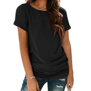 image:imageATHMILE Womens Boat Neck Tops Fashion Short Sleeve Scoop Neck Tees for Women Trendy Casual Shirts Summer Beach Outfits 2026Black