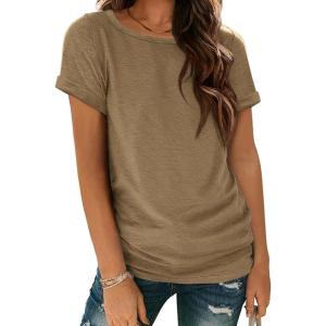 image:imageATHMILE Womens Boat Neck Tops Fashion Short Sleeve Scoop Neck Tees for Women Trendy Casual Shirts Summer Beach Outfits 2026Coffee