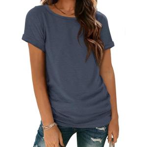 image:imageATHMILE Womens Boat Neck Tops Fashion Short Sleeve Scoop Neck Tees for Women Trendy Casual Shirts Summer Beach Outfits 2026Navy