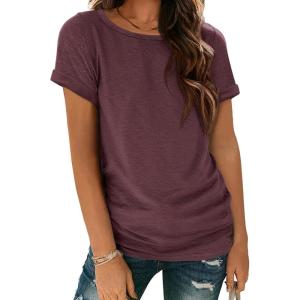 image:imageATHMILE Womens Boat Neck Tops Fashion Short Sleeve Scoop Neck Tees for Women Trendy Casual Shirts Summer Beach Outfits 2026Winered