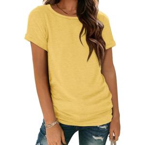 image:imageATHMILE Womens Boat Neck Tops Fashion Short Sleeve Scoop Neck Tees for Women Trendy Casual Shirts Summer Beach Outfits 2026Yellow