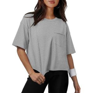 image:imageATHMILE Womens Crop Tops Workout Shirts Gym Oversized Spring Summer Basic Tees Short Sleeve Casual Loose Drop Shoulder 2026Gray