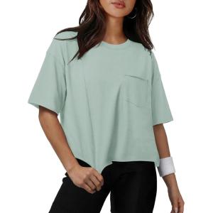 image:imageATHMILE Womens Crop Tops Workout Shirts Gym Oversized Spring Summer Basic Tees Short Sleeve Casual Loose Drop Shoulder 2026Graygreen