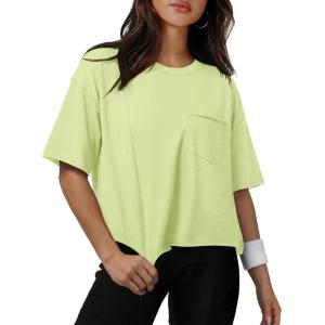 image:imageATHMILE Womens Crop Tops Workout Shirts Gym Oversized Spring Summer Basic Tees Short Sleeve Casual Loose Drop Shoulder 2026Mint Green