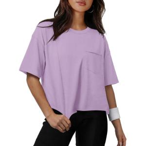image:imageATHMILE Womens Crop Tops Workout Shirts Gym Oversized Spring Summer Basic Tees Short Sleeve Casual Loose Drop Shoulder 2026Purple