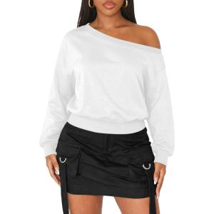 image:imageATHMILE Womens Off the Shoulder Sweatshirts Sexy Oversized Pullover Cropped Tops Casual Long Sleeve Spring Fall OutfitsWhite