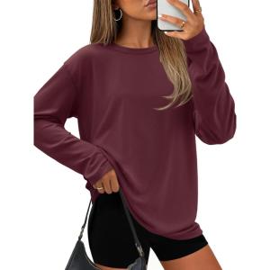 image:imageATHMILE Womens Oversized T Shirts Casual Tee Workout Tops Gym Clothes Summer Loose Fit Short Sleeve Graphics Basic Y2K 2026Zburgundy