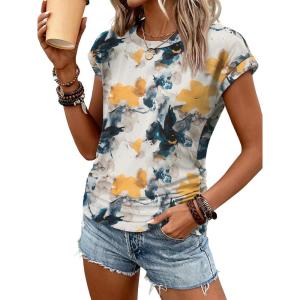 image:imageATHMILE Womens Summer Tops Cap Sleeve Ruched Tshirts Business Casual Crewneck Trendy Outfits Basic Fashion Dressy ClothesMultiteal