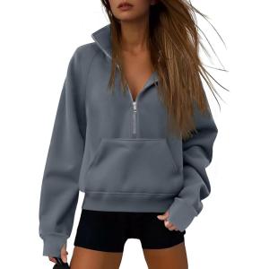 image:imageATHMILE Womens Sweatshirts Half Zip Cropped Pullover Fleece Quarter Zipper Hoodies 2026 Fall Fashion Outfits ClothesGreyblue