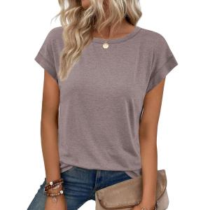 image:imageATHMILE Womens Tops Summer Basic T Shirts Business Casual Loose Fit Cap Sleeve Tee Cute Clothes Trendy Fashion Outfits Grey Purple