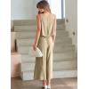 image:imageATHMILE Womens Summer 2 Piece Outfits Sleeveless Tank Crop Button Back Top Cropped Wide Leg Pants Set PocketsKhaki